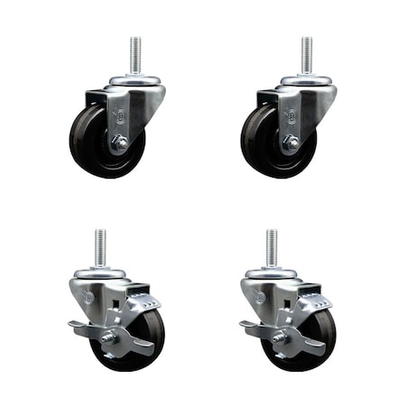 Service Caster 3 Inch Phenolic Wheel Swivel 58 Inch Threaded Stem Caster Set 2 Brakes SCC SCC-TS20S314-PHS-58212-2-TLB-2